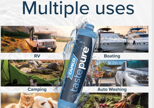 Camco TastePURE RV Water Filter - New Advanced 6-Step Patent-Protected Filtration - Camping Essentials for Fresh Drinking Water - RV Inline Water Filter w/Flexible Hose Protector, Made in USA (40043)