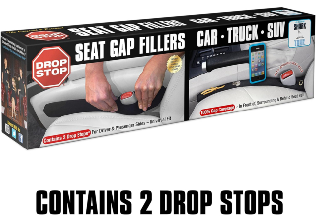 Drop Stop - The Original Patented Car Seat Gap Filler (As Seen On Shark Tank) - Between Seats Console Organizer, Set of 2 and Slide Free Pad and Light